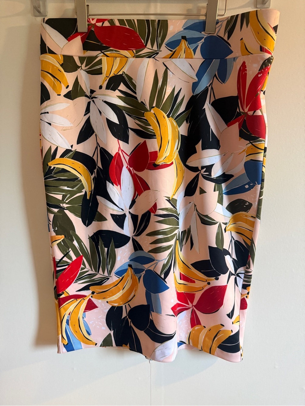 Eloquii Tropical Banana Print Pencil Skirt Size 16 Stretch Scuba Midi